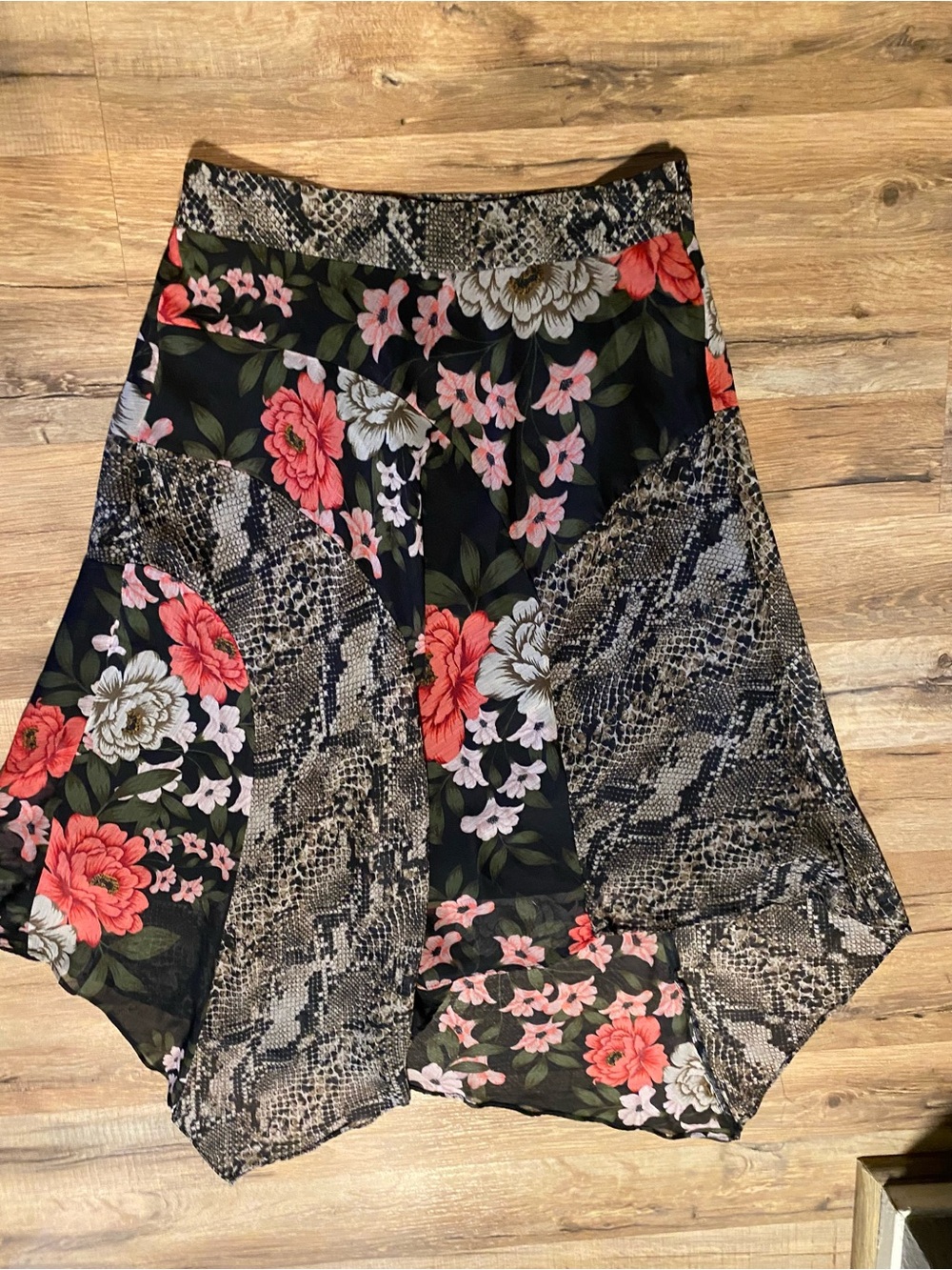 INC International Concepts Black Floral & Snake-Print Asymmetrical Skirt